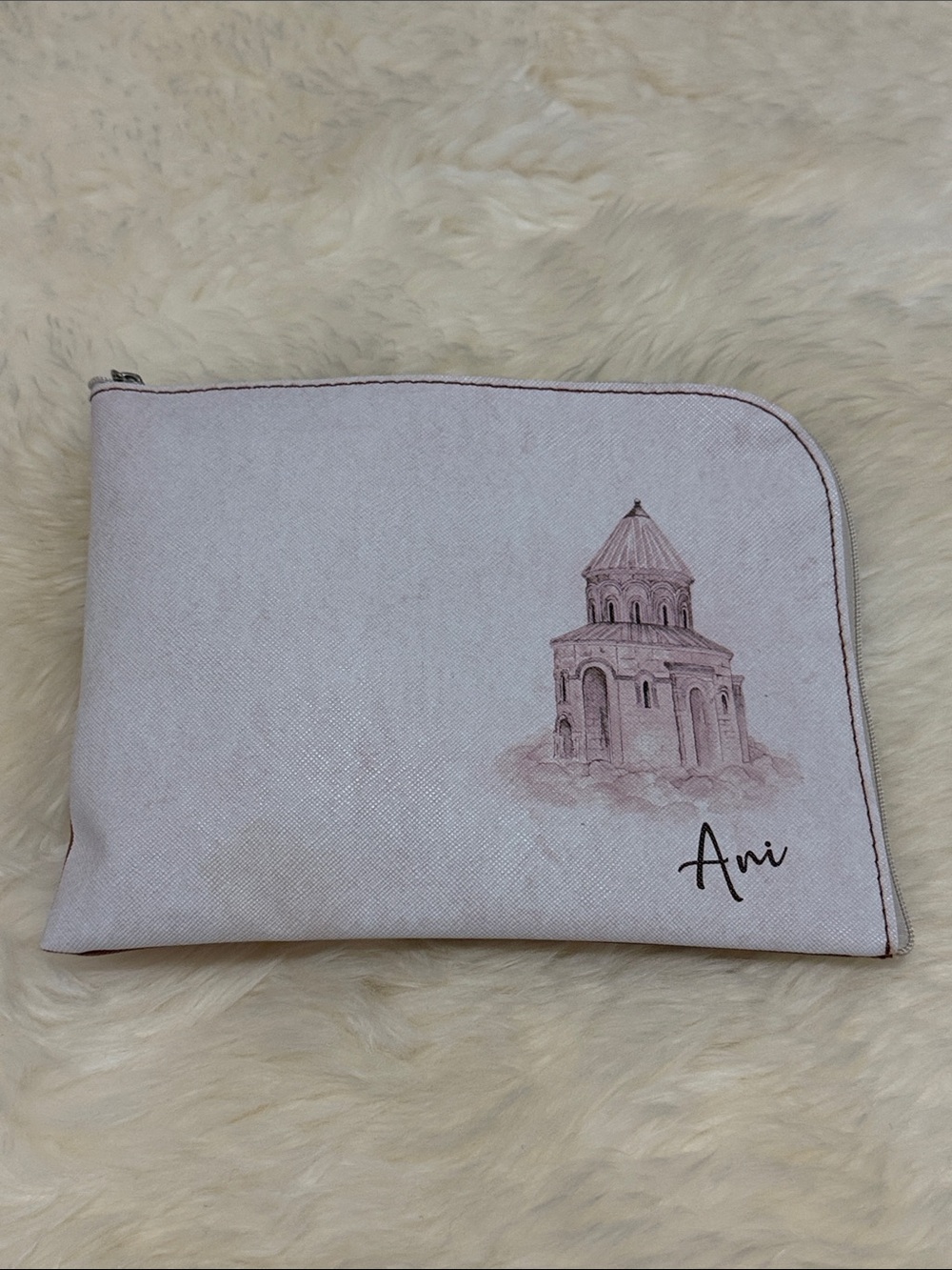 Turkish airlines Ami Pale Pink Illustrated Pouch - Architectural Sketch Accent